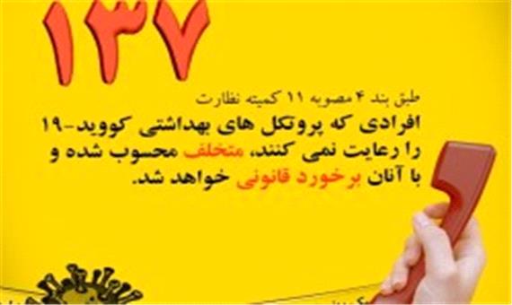 اختصاص سامانه137 به شکایات مردمی درخصوص عدم رعایت ضوابط بهداشتی
